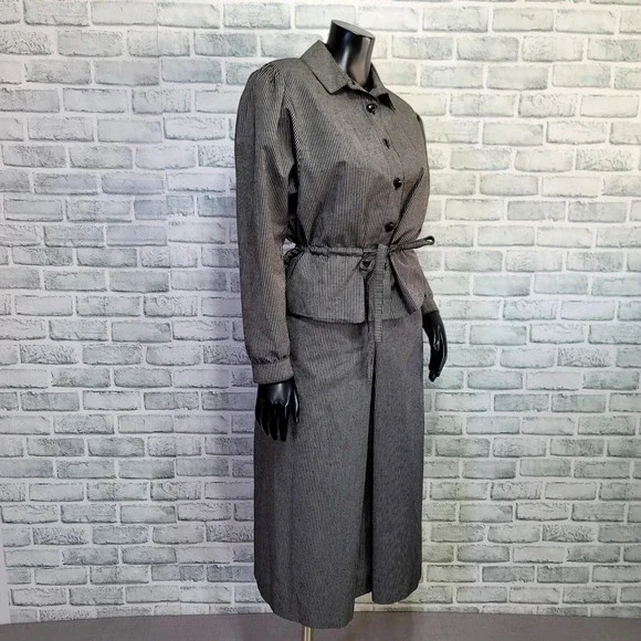 Vintage Ralph Creation W.Germany Skirt Set‎ Gray Pinstripe Belted Peplum Blouse - Picture 6 of 13
